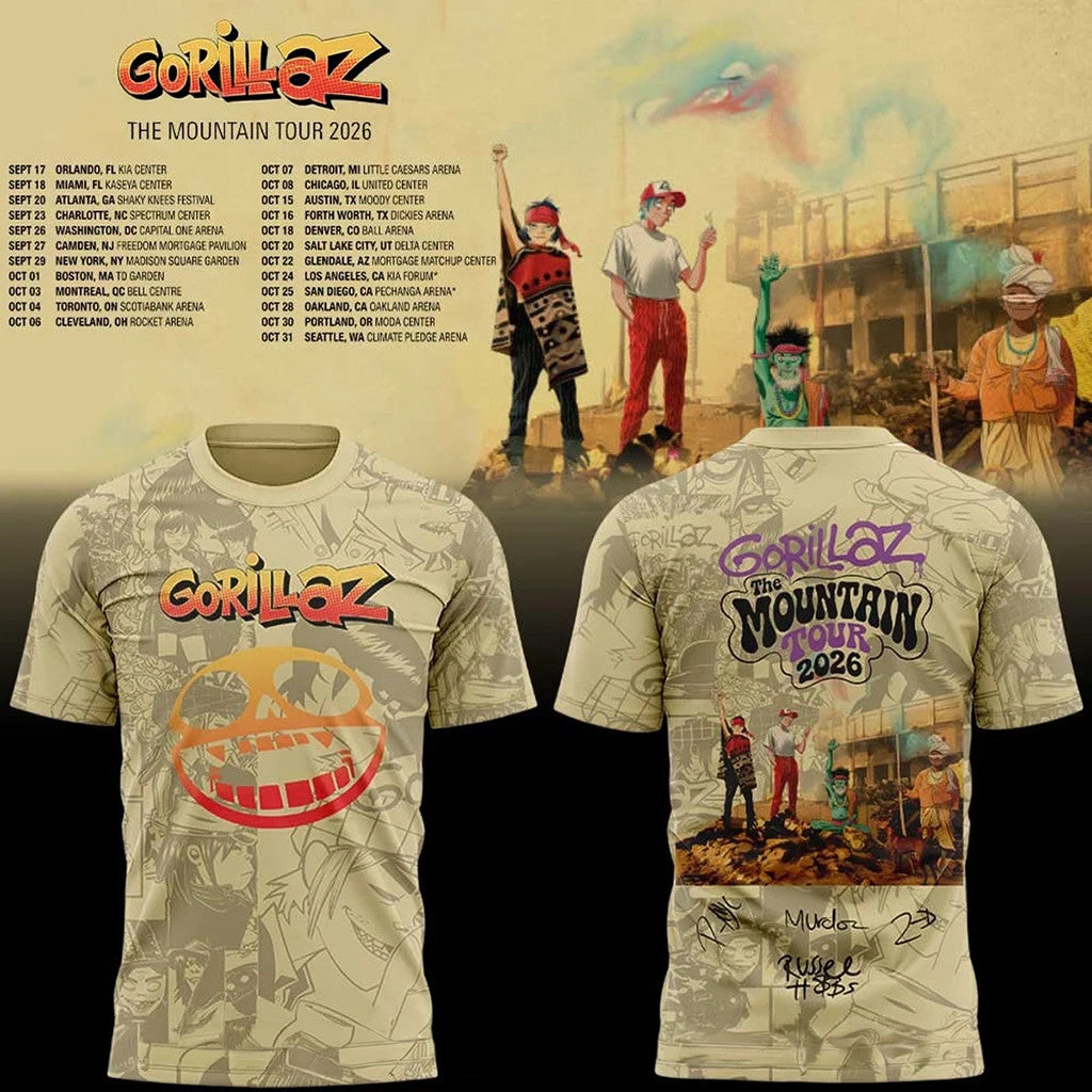 Gorillaz The Mountain Tour 2026 Signature Shirt Gorillaz Merch Gifts For Music Lover - Loomnari