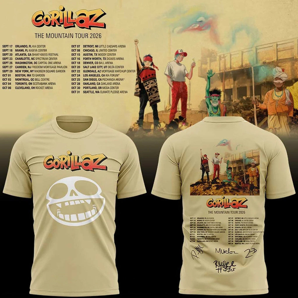 Gorillaz The Mountain Tour 2026 Signature T-Shirt Gorillaz Merch Gifts For Band Fans - Loomnari