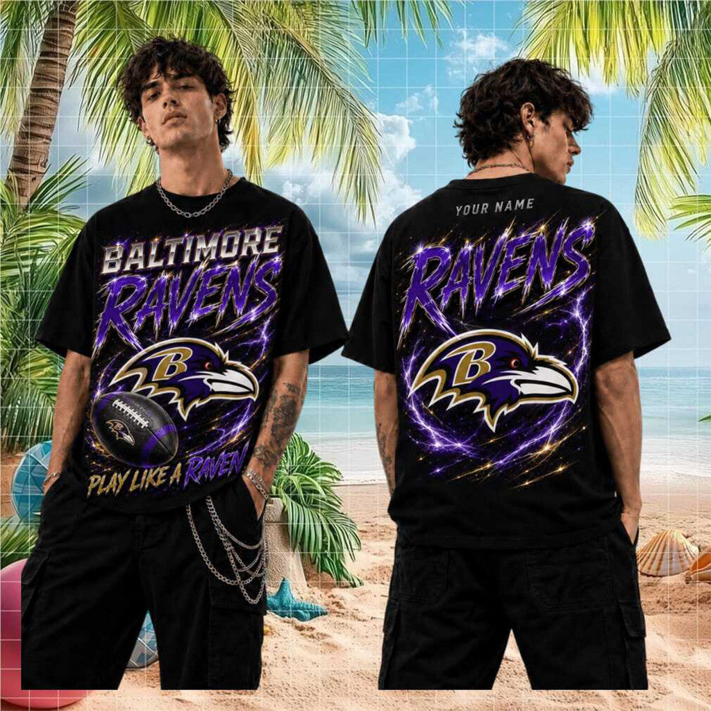 Personalized Baltimore Ravens Play Like A Raven T-Shirt 2026 Ravens Merch Football Fan Gifts - Loomnari
