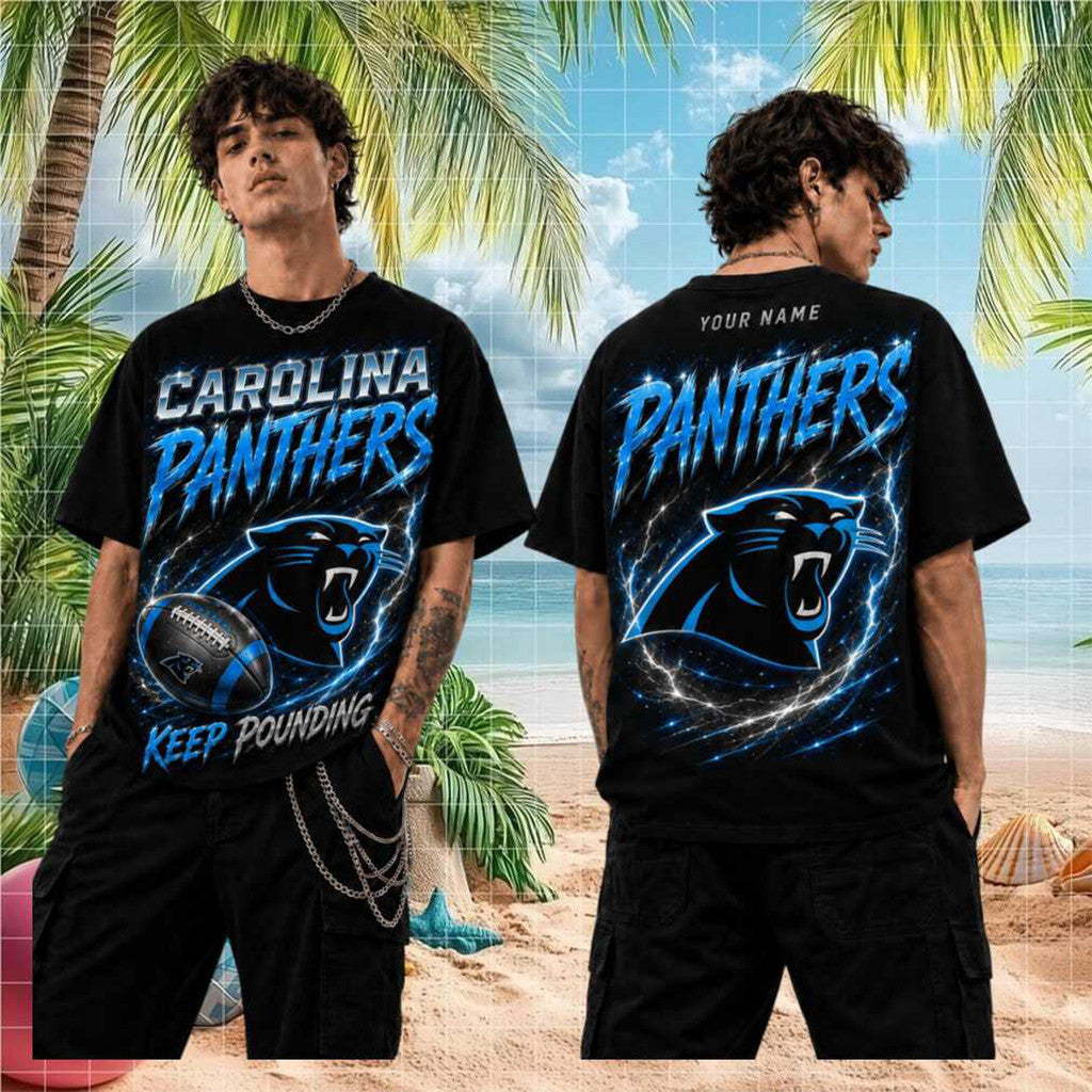 Personalized Carolina Panthers Keep Pounding T-Shirt 2026 Panthers Merch Gift For Football Fans - Loomnari