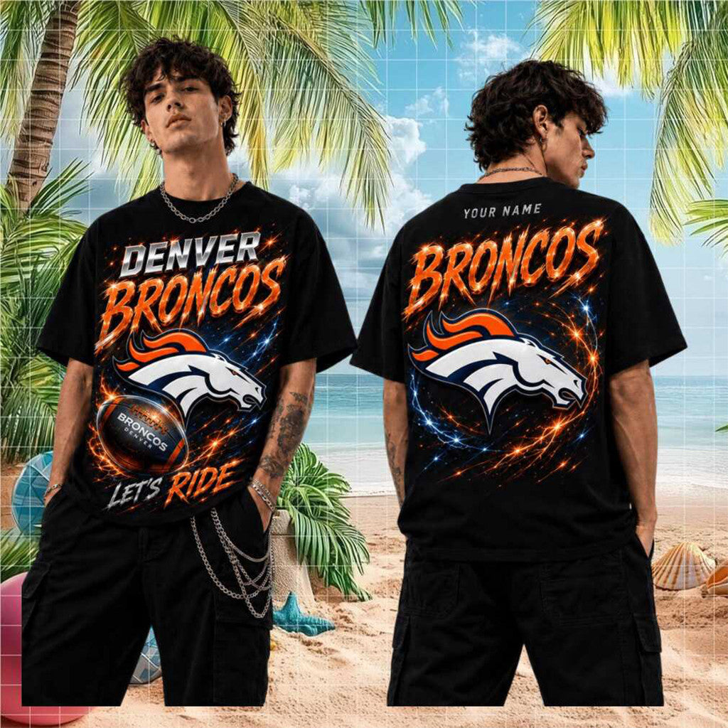 Personalized Denver Broncos Let's Ride T-Shirt 2026 Denver Broncos Merch Football Lover Gifts - Loomnari