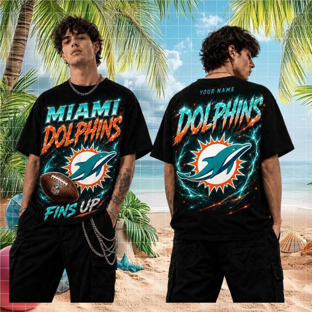 Personalized Miami Dolphins Fins Up T-Shirt Miami Dolphins Merch 2026 Football Related Gifts - Loomnari