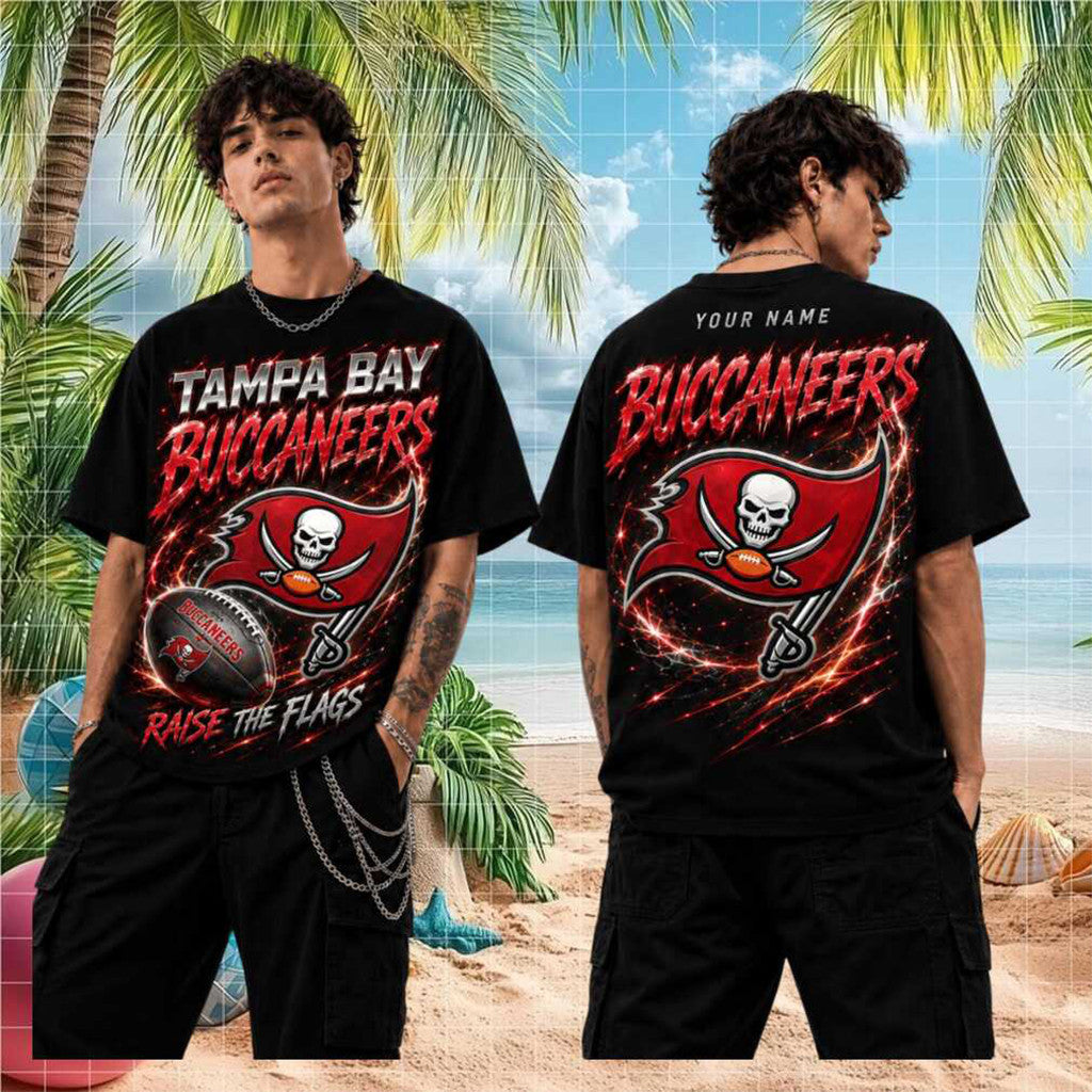 Personalized Tampa Bay Buccaneers Raise The Flags T-Shirt Buccaneers Merch Football Fan Gifts - Loomnari