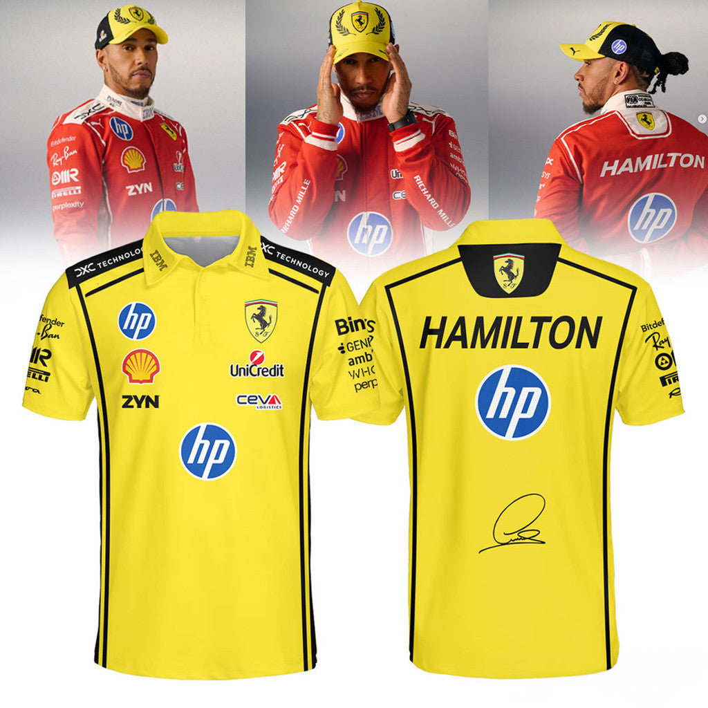 Hamilton Scuderia Ferrari 2026 Signed Polo Shirt Racing Fan Apparel Hamilton Scuderia Merch - Loomnari