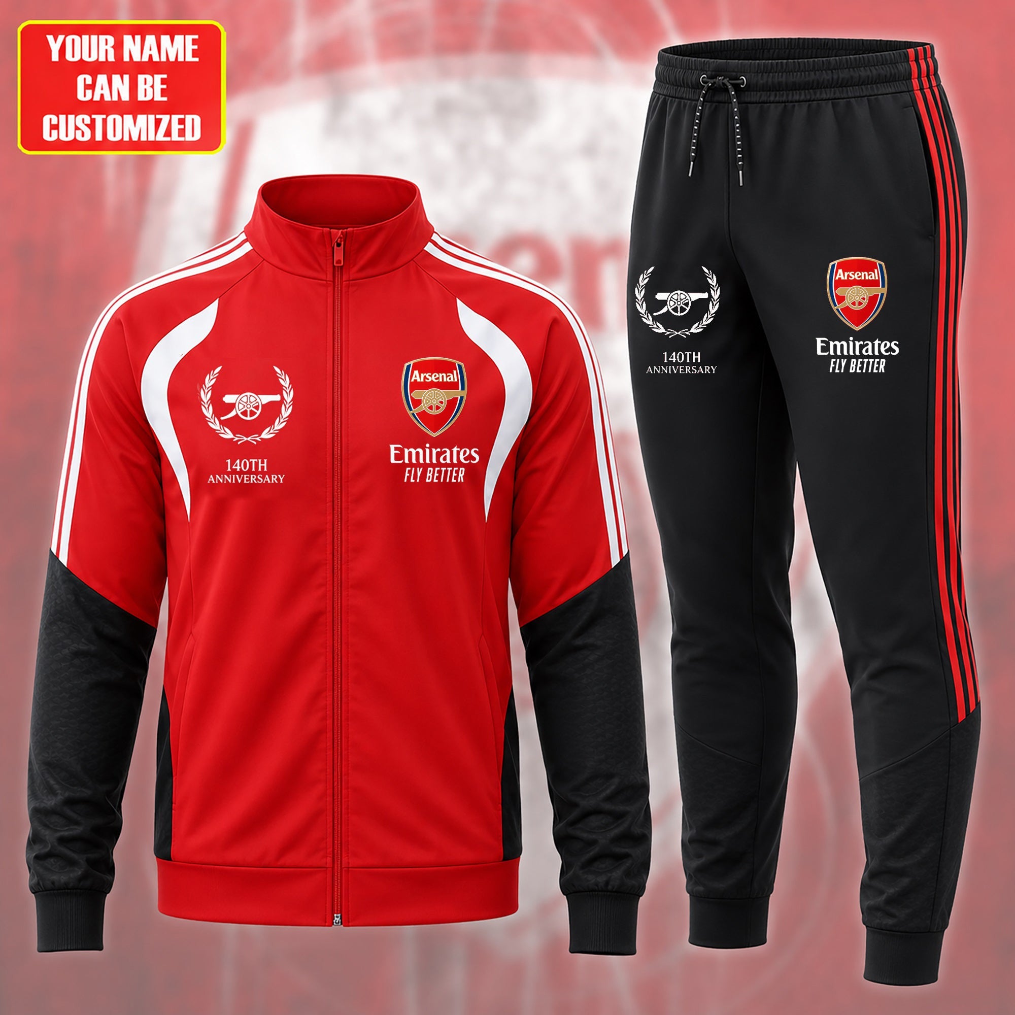 Custom Arsenal 140TH Anniversary Zipper Stand Collar Jacket And Sweatpants Set 2026 Fan Merch - Loomnari