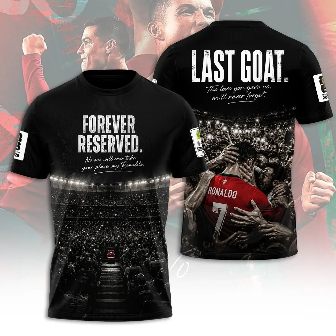 Cristiano Ronaldo Merch Forever Reserved Last Goat Cristiano Ronaldo T-Shirt Gift Ideas For Him - Loomnari