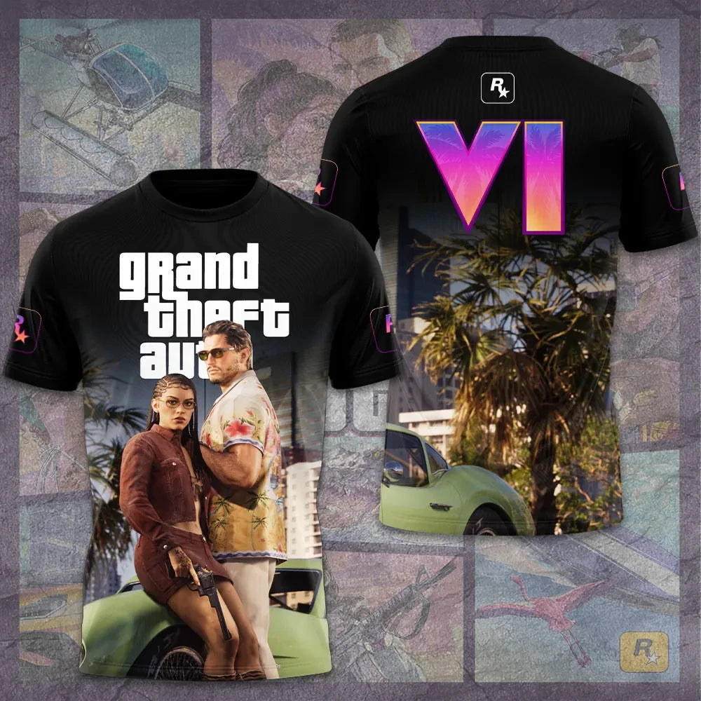 Grand Theft Auto VI Merch Rockstar Games T-Shirt Birthday Gifts For Him - Loomnari