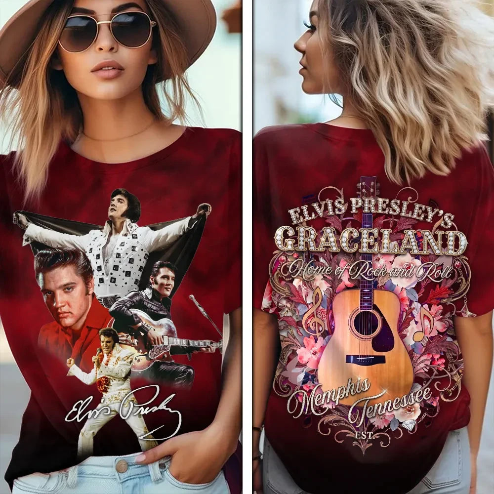 Elvis Presley Merch Elvis Presley's Graceland Home Of Rock And Roll T-Shirt Gift Ideas For Her - Loomnari