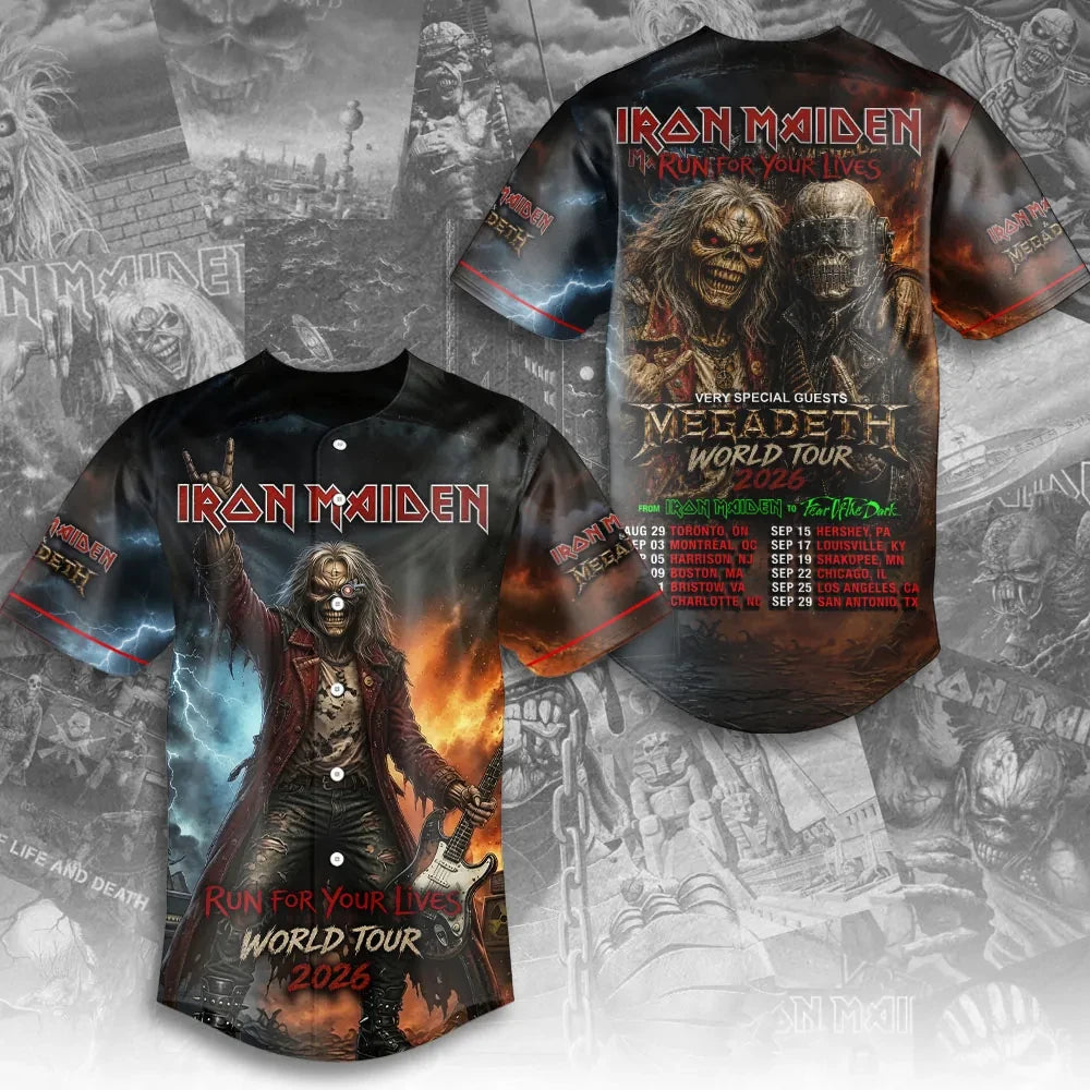 Iron Maiden 2026 World Tour Baseball Jersey Iron Maiden Merch Gifts For Fans - Loomnari