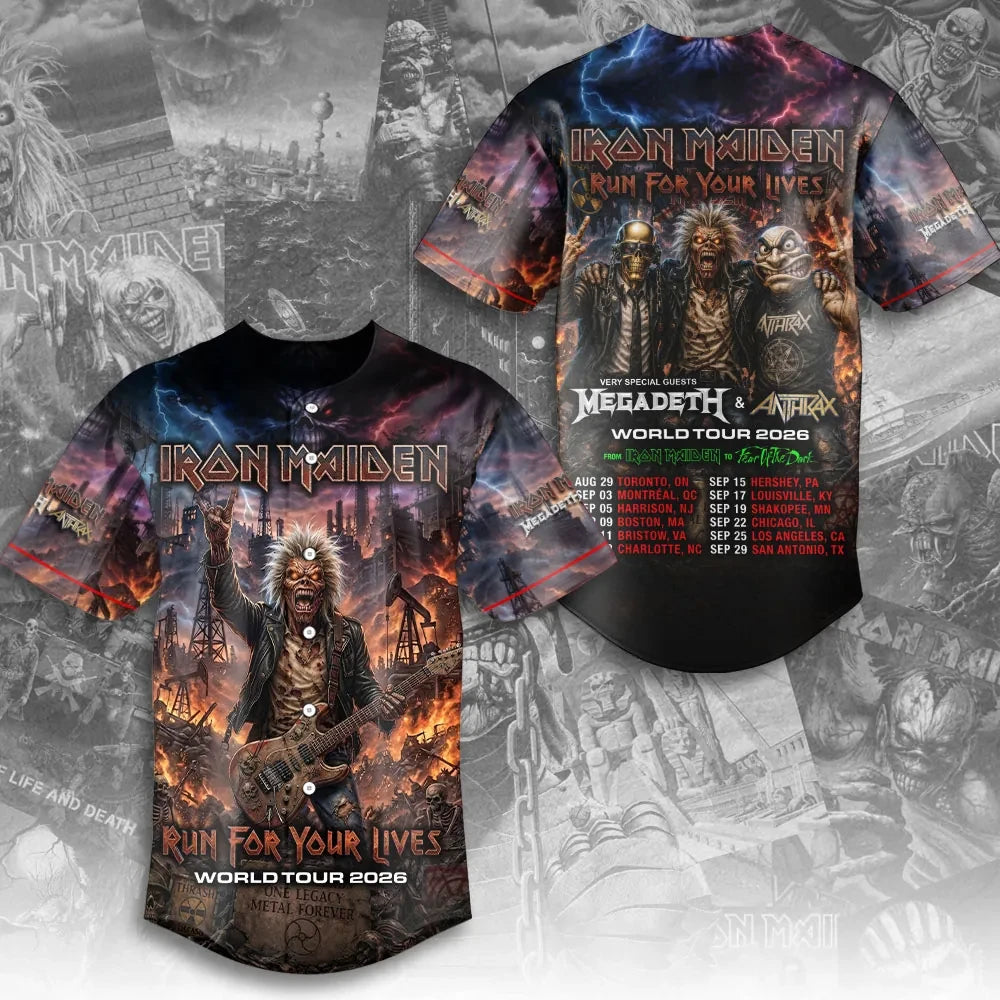 Iron Maiden Run For Your Lives World Tour 2026 Baseball Jersey Iron Maiden Merch Gift For Men - Loomnari