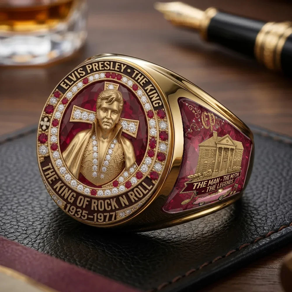 Elvis Presley Merch Elvis Presley King Of Rock And Roll 1935-1977 Ring Birthday Gifts For Him - Loomnari