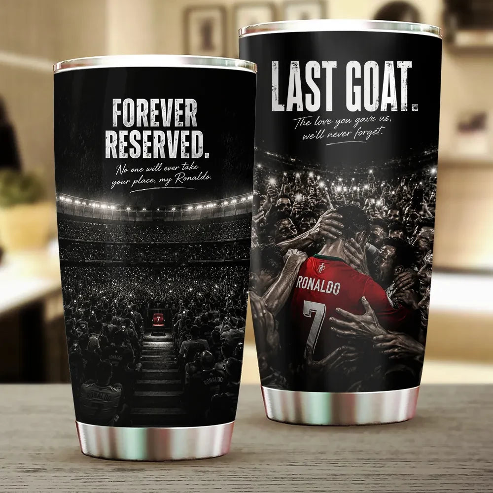 Cristiano Ronaldo Forever Reserved Last Goat Tumbler Cup Cristiano Ronaldo Merch Gift For Him - Loomnari