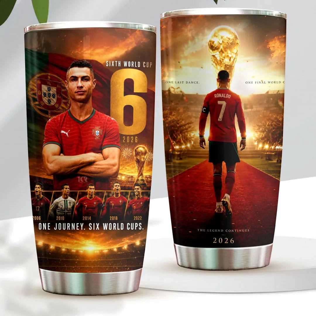 Cristiano Ronaldo X Portugal National Football Team Tumbler Cup One Journey Six World Cups Merch - Loomnari