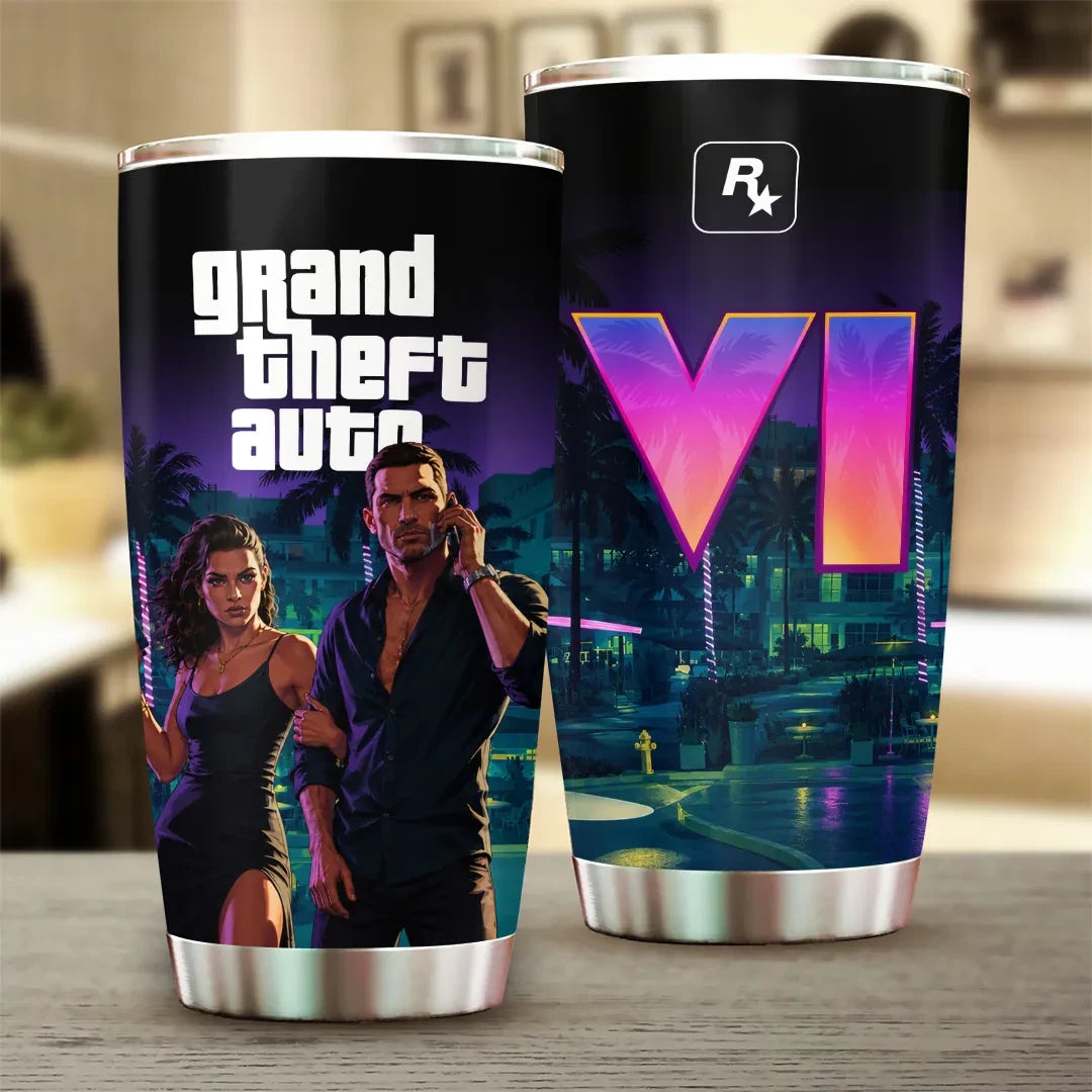 Grand Theft Auto VI Tumbler Cup Vice City GTA 6 Merch Men's Birthday Gift - Loomnari