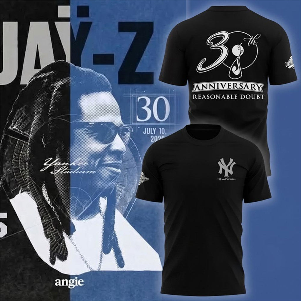 New York Yankees X JAY Z 30Th Anniversary Reasonable Doubt Black Shirt JAY Z Merch Gift For Fan - Loomnari