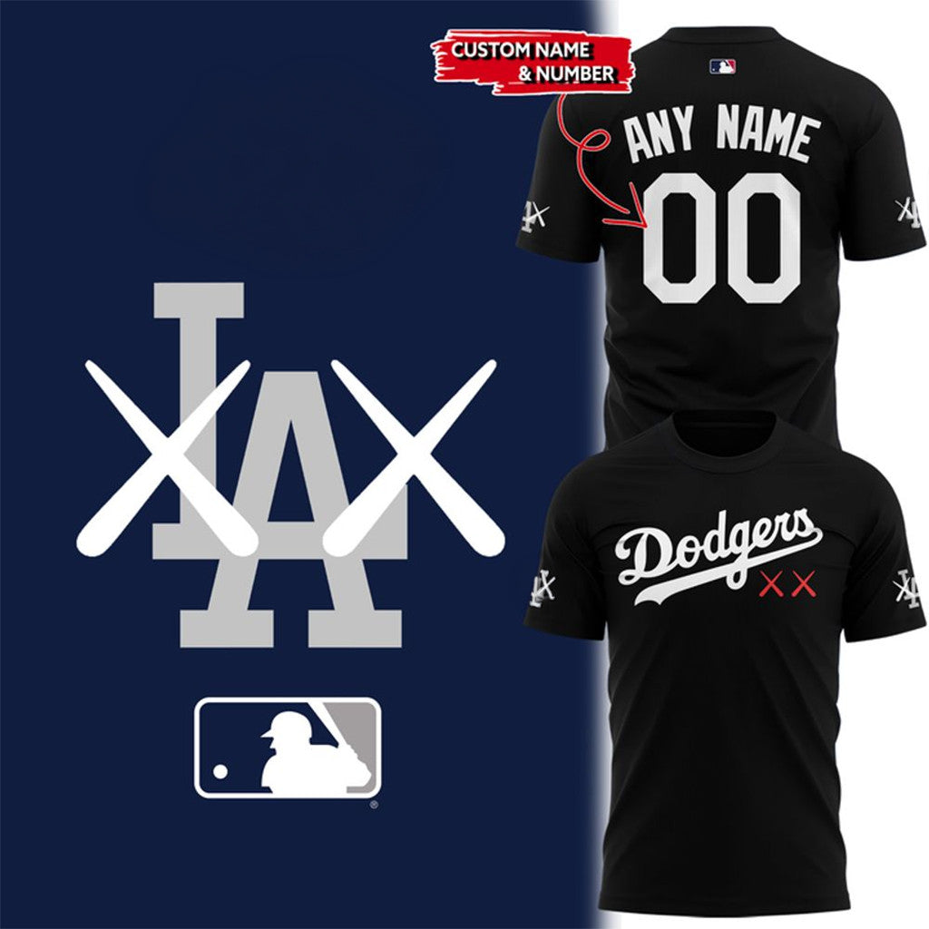 Personalized Los Angeles Dodgers X KAWS 2026 Special Black Shirt LA Dodgers Merch Gift For Him - Loomnari
