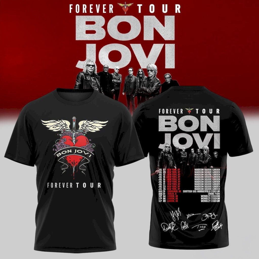 Bon Jovi Forever Tour 2026 Signature Graphic T-Shirt Bon Jovi Merch Gift For Music Lovers - Loomnari