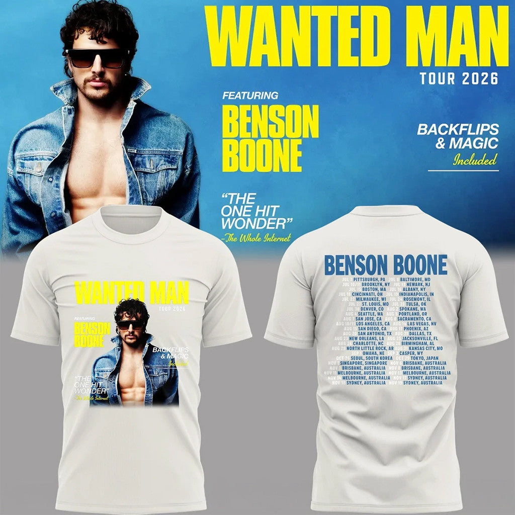 Benson Boone Merch 2026 Wanted Man Tour T-Shirt Best Gifts For Music Lovers - Loomnari