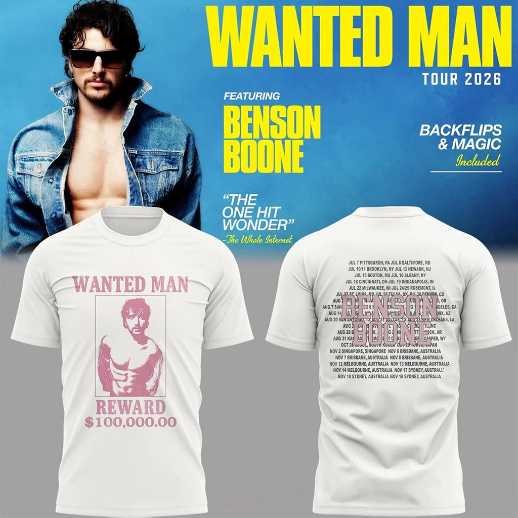 Benson Boone Tour Merch 2026 Wanted Man Tour T-Shirt Music Lover Gifts For Him - Loomnari