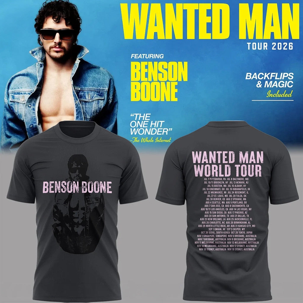 Benson Boone Tour Merch 2026 Wanted Man Tour T-Shirt Music Fan Shirt Gift For Brothers - Loomnari