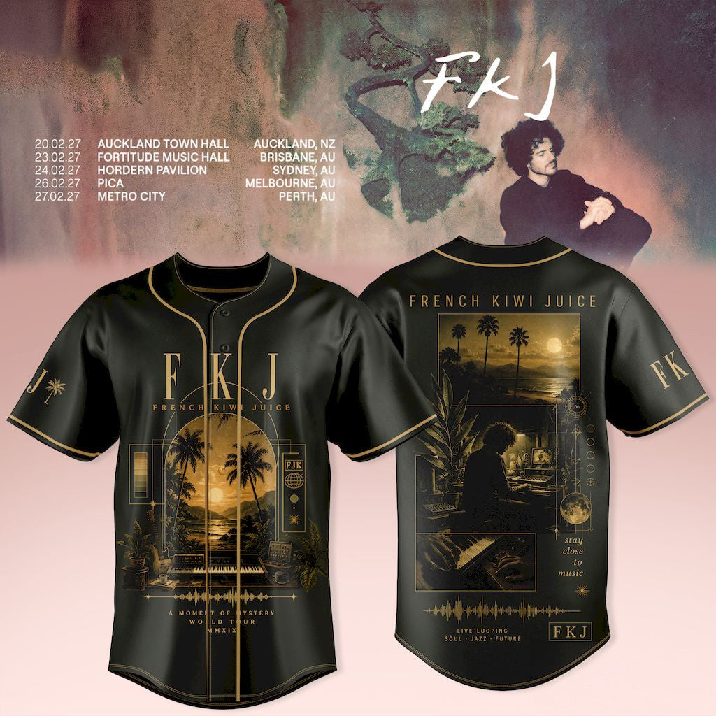 FKJ AUNZ Tour 2027 Baseball Jersey French Kiwi Juice Jersey FKJ Merch Gift For Music Lovers - Loomnari