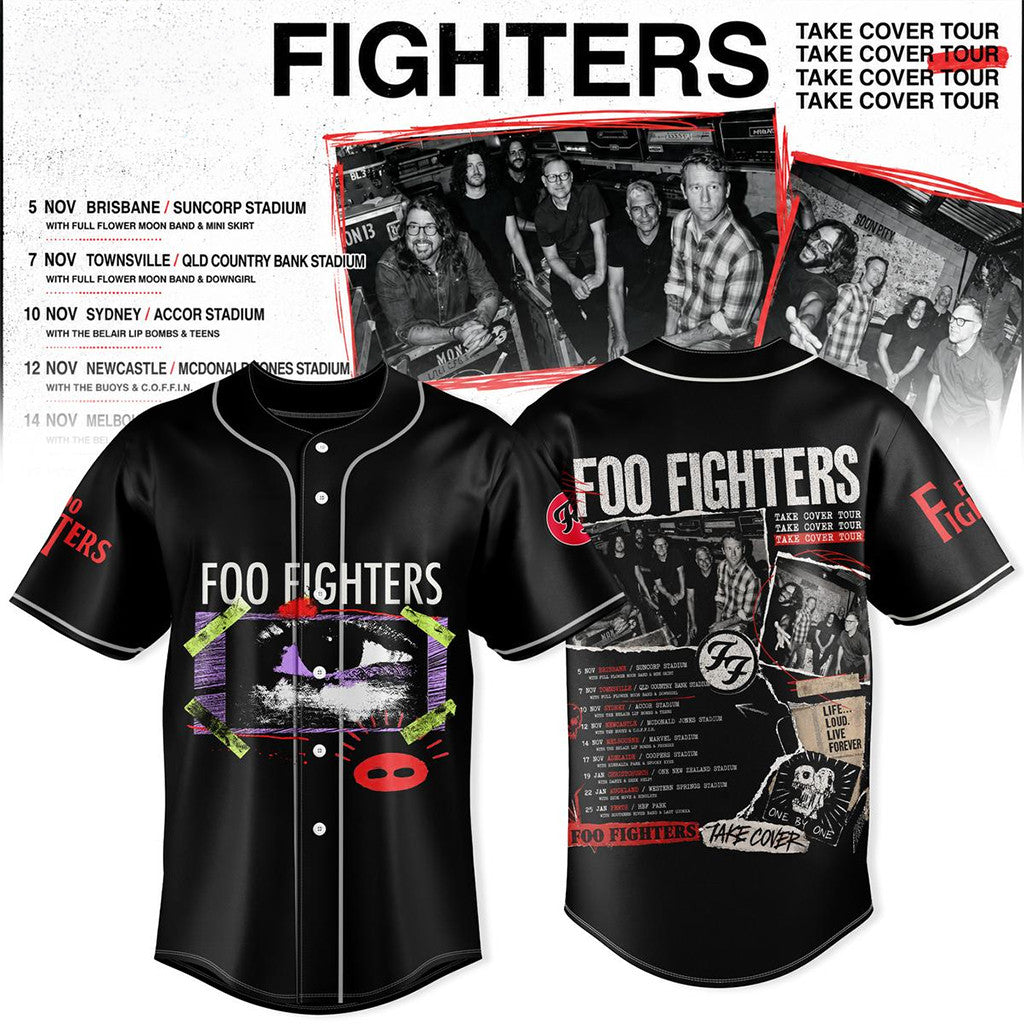 Foo Fighters 2026 Take Cover AU NZ Tour Baseball Jersey Foo Fighters Merch Rock Fan Gifts - Loomnari