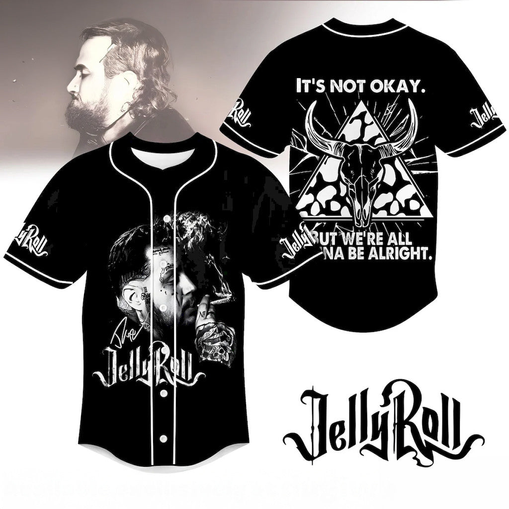 Jelly Roll It's Not Okay But We're All Gonna Be Alright Jersey 2026 Jelly Roll Merch Fan Gifts - Loomnari