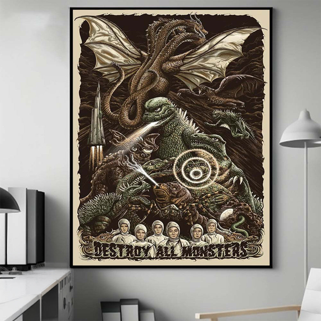 Godzilla Merch Destroy All Monsters Kaiju Battle Movie Poster Retro Gifts For Fans - Loomnari