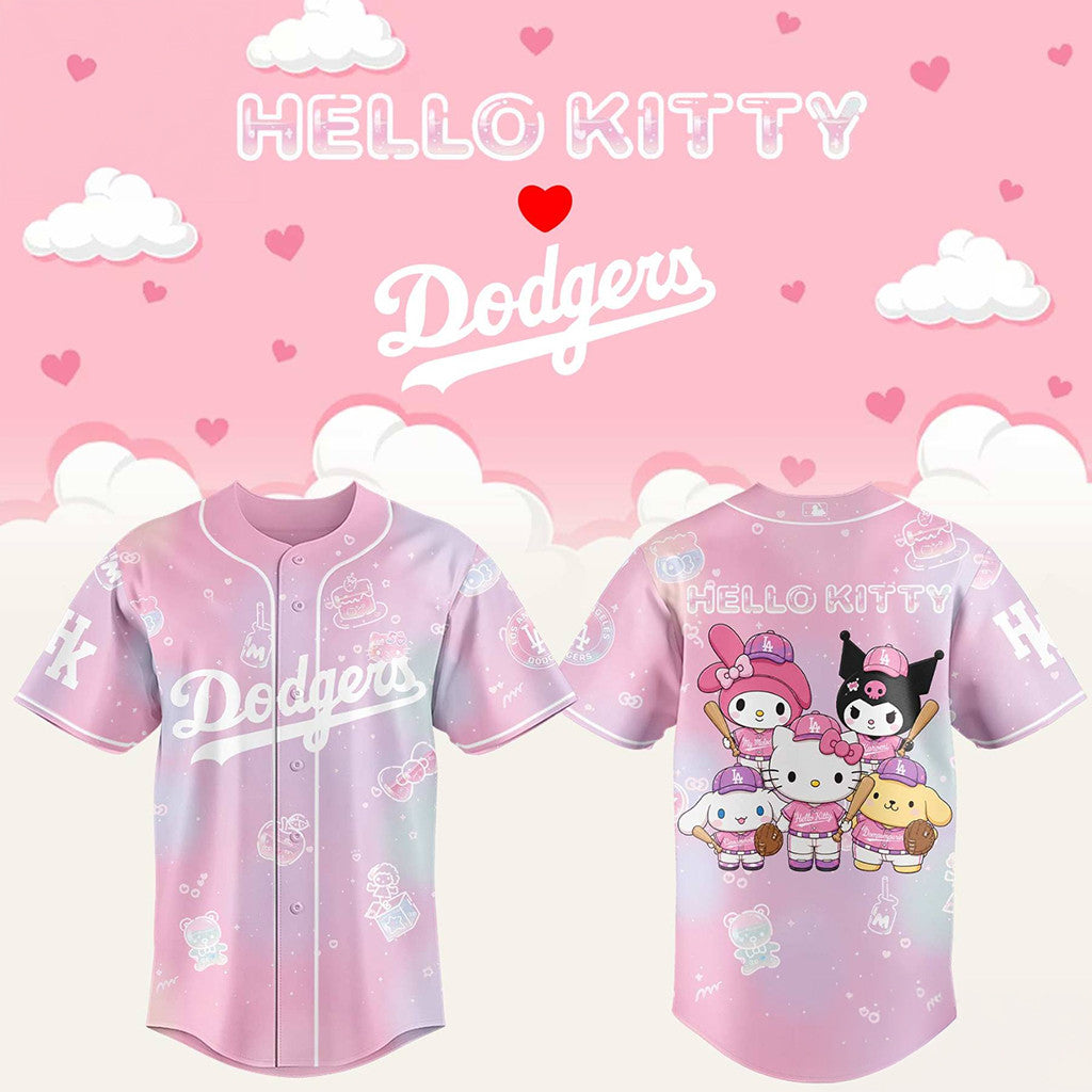 Los Angeles Dodgers X Hello Kitty Theme Nights Baseball Jersey Dodgers Merch Cute Gift Ideas - Loomnari