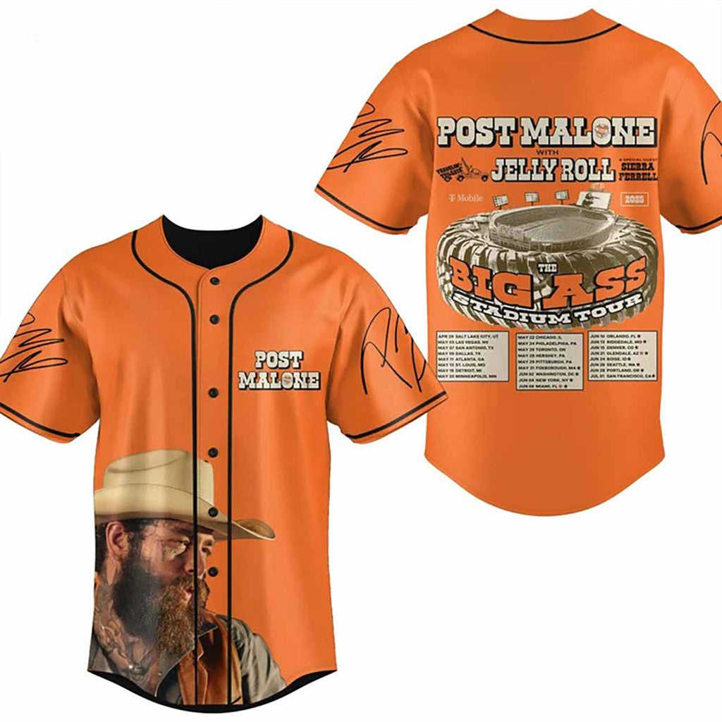 Jelly Roll X Post Malone Retro Baseball Jersey The Big Ass Tour Merch 2026 Music Lover Gifts - Loomnari