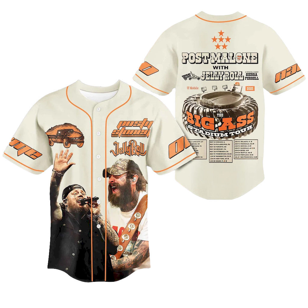 Personalized Jelly Roll X Post Malone The Big Ass Stadium Tour Jersey 2026 Fan Merch - Loomnari