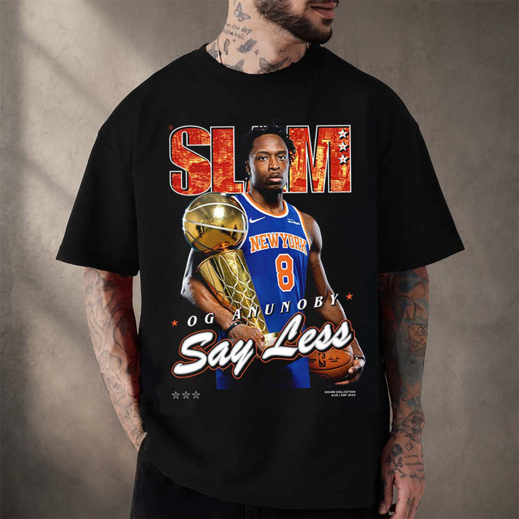 New York Knicks Merch OG Anunoby Say Less New York Knicks Champion T-Shirt Best Gifts For Fans - Loomnari