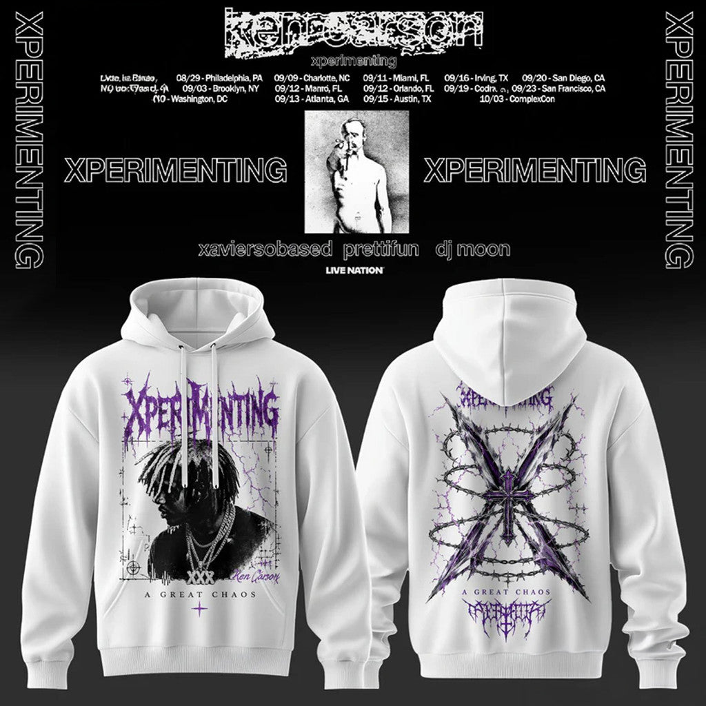 Ken Carson Xperimenting Hoodie White A Great Chaos Hoodie Ken Carson Tour Merch 2026 - Loomnari