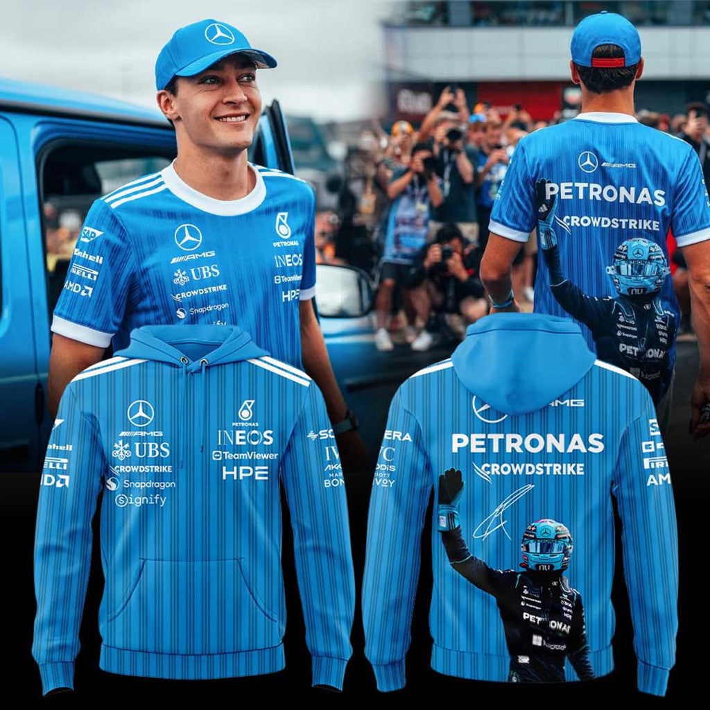 Mercedes AMG PETRONAS F1 Team George Russell Signature Hoodie Gifts For Racing Fans - Loomnari