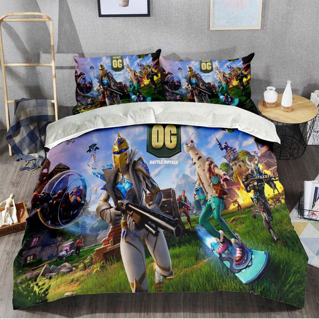 Fortnite OG Battle Royal Survival Battleground Bedding Set Cartoon Game Merch Present - Loomnari