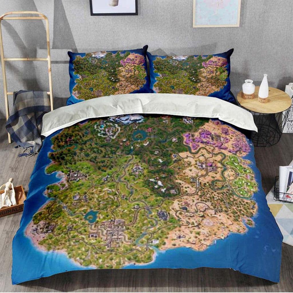 Fortnite The Chapter 7 Map Bedding Set Fortnite Cartoon Game Merch Retro Gifts For Fans - Loomnari