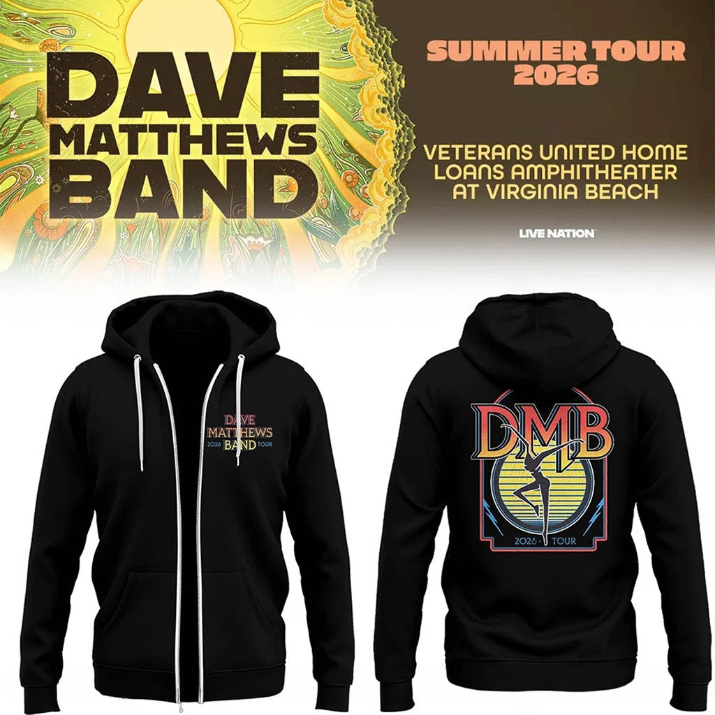 Dave Matthews Band Summer Tour 2026 Black Zip Hoodie DMB Merch Present For Rock Lovers - Loomnari