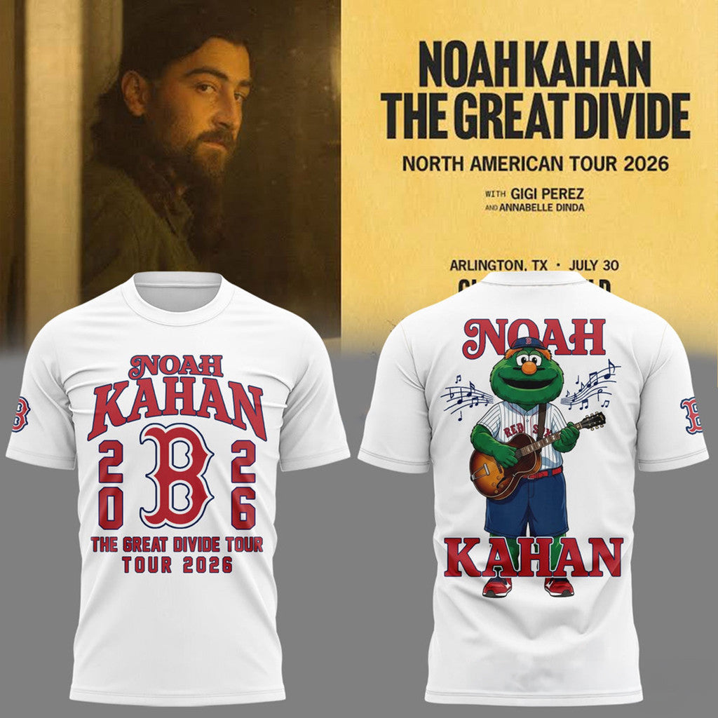 Noah Kahan X Boston Red Sox The Great Divide Tour 2026 T-Shirt Noah Kahan Concert Merch White - Loomnari