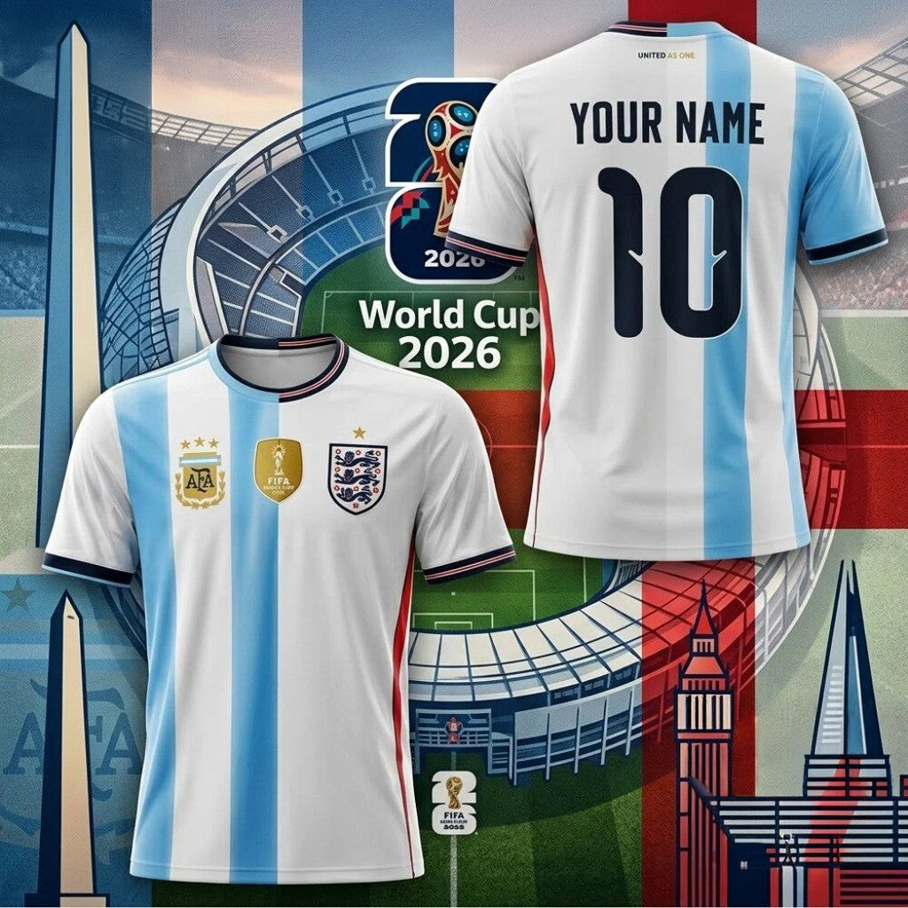 Personalized Argentina V England Merch FIFA World Cup 2026 T-Shirt Useful Gift For Husband - Loomnari