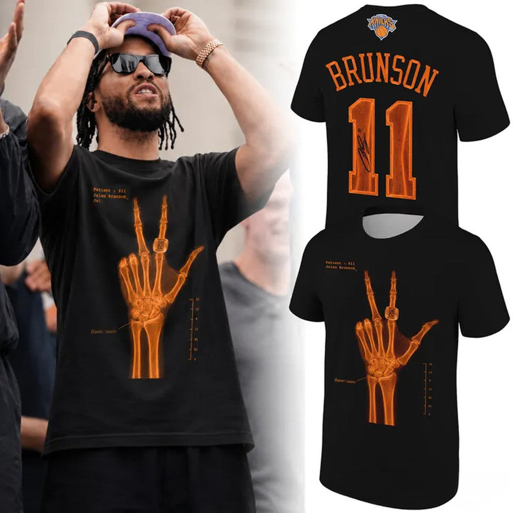 New York Knicks Jalen Brunson 11 Signatures Print X Ray Black T-Shirt NY Knicks Merch Fan Gifts - Loomnari