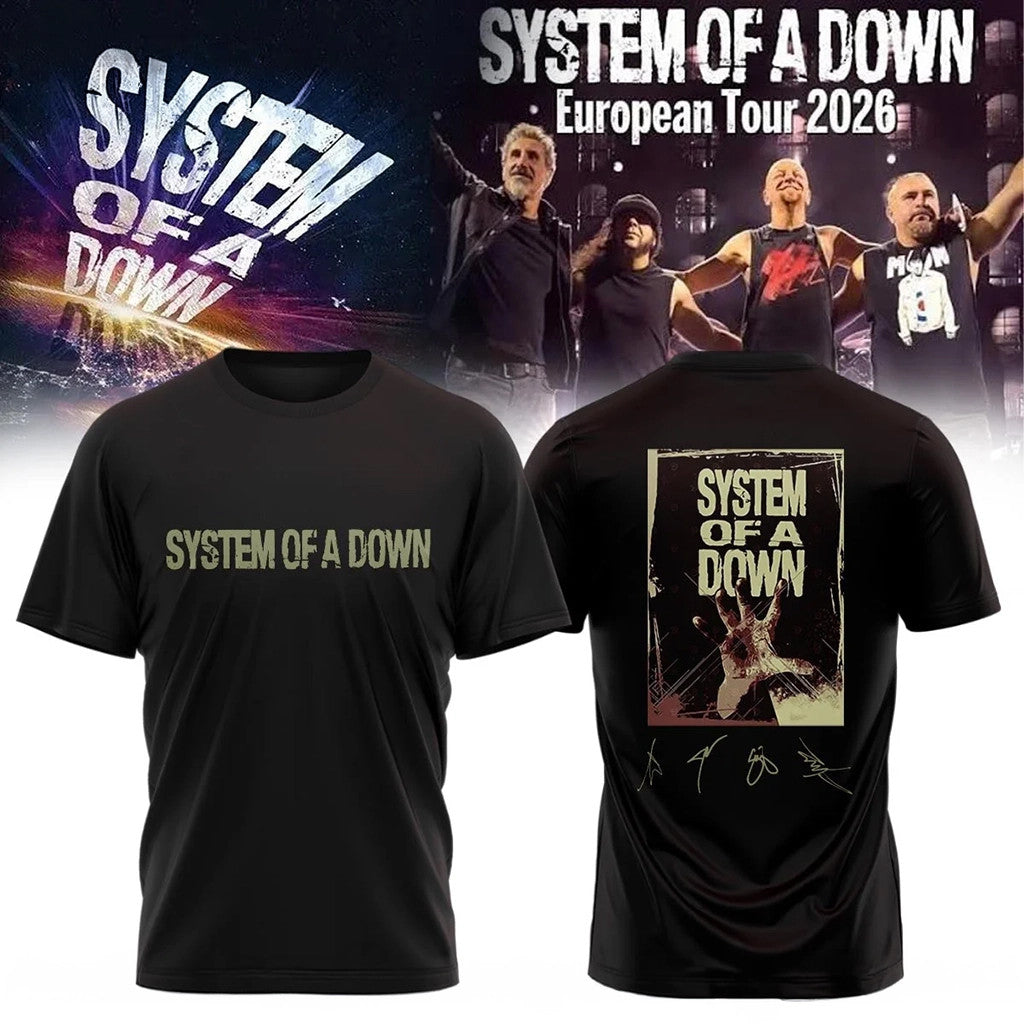 SOAD Merch 2026 System Of A Down Europe UK Stadium Tour Signature Shirt Metal Band Fans Gifts - Loomnari
