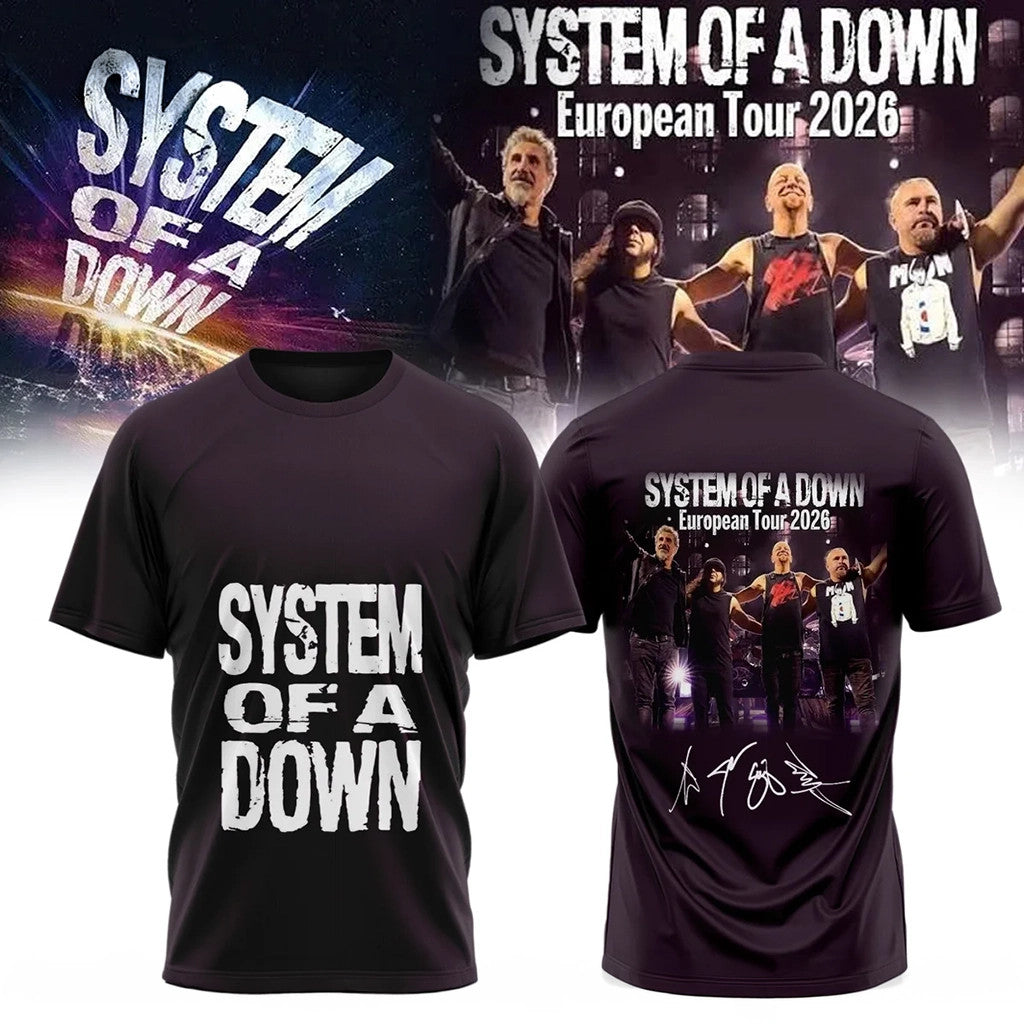 SOAD Merch 2026 System Of A Down Europe UK Stadium Tour Signature Shirt Gift For Band Fans - Loomnari