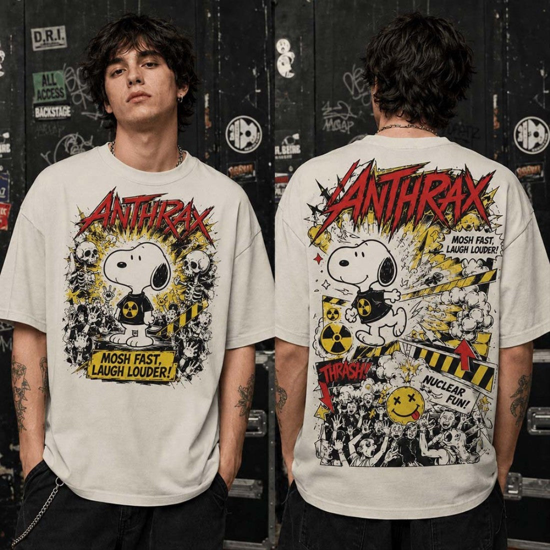 Snoopy X Anthrax Mosh Fast Laugh Louder T-Shirt Snoopy Merch Birthday Gift For Him - Loomnari