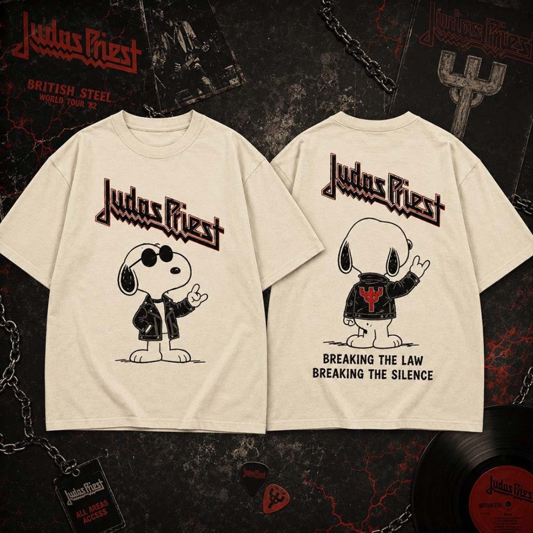 Snoopy X Judas Priest Merch Breaking The Law Breaking The Silence T-Shirt Present For Him - Loomnari