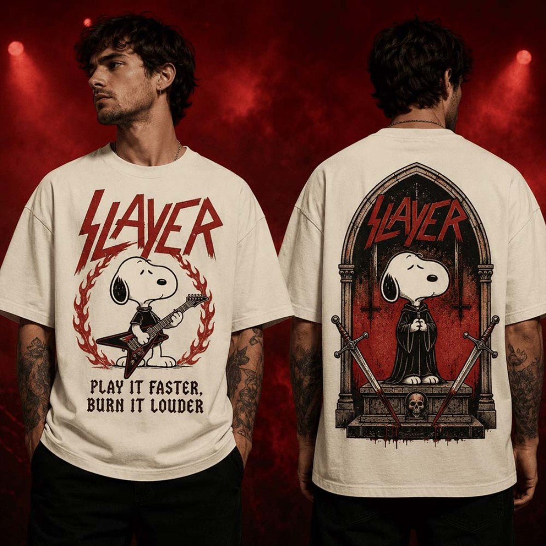 Snoopy X Slayer Play It Faster Burn It Louder T-Shirt Slayer Merch Gifts For My Brother - Loomnari