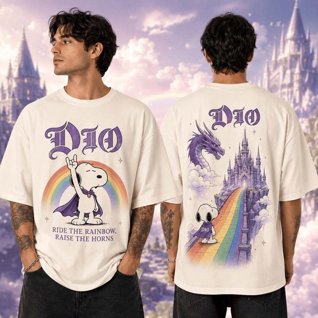 Snoopy X DIO Ride The Rainbow Raise The Horns T-Shirt DIO Pride Month Merch Fan Gift - Loomnari