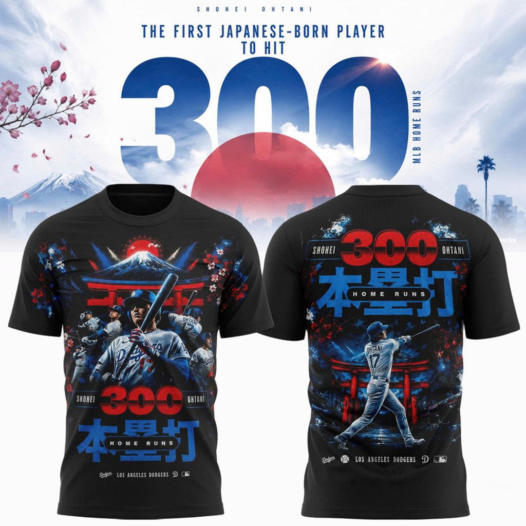 Shohei Ohtani LA Dodgers First Japanese Player To Hit 300 Home Runs T-Shirt Baseball Fan Gear - Loomnari