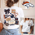 Denver Broncos Merch Denver Broncos Floral Bow Football Patch T-Shirt Gift For Mom - Loomnari