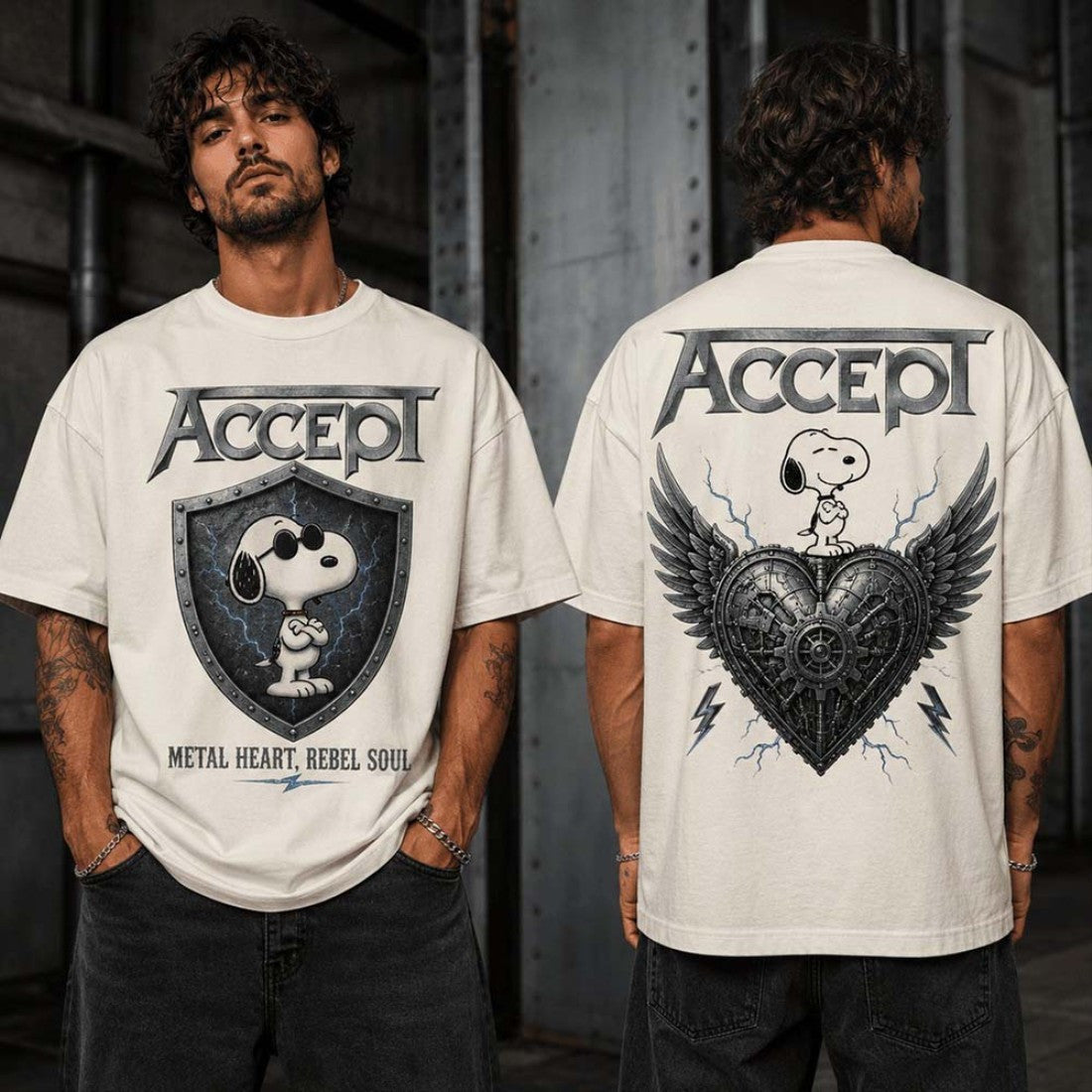 Snoopy X Accept Metal Heart T-Shirt Snoopy Merch Best Birthday Gift For Brother - Loomnari