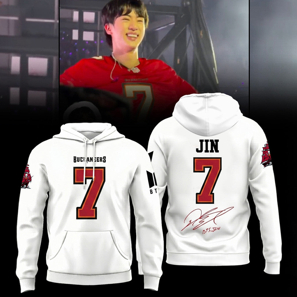 Tampa Bay Buccaneers X BTS Jin Hoodie 2026 BTS World Tour Arirang Merch Signed Gift For Fans - Loomnari